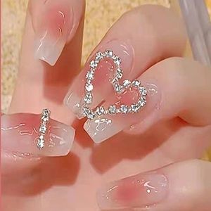 24pc Nail Kit Pink Aura with Rhinestone Heart Nail Art Press On Nails| Pink Nail